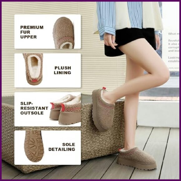 Women's Platform Fuzzy Slippers with Memory Foam, Fleece Lined Indoor Outdoor - Picture 3 of 7